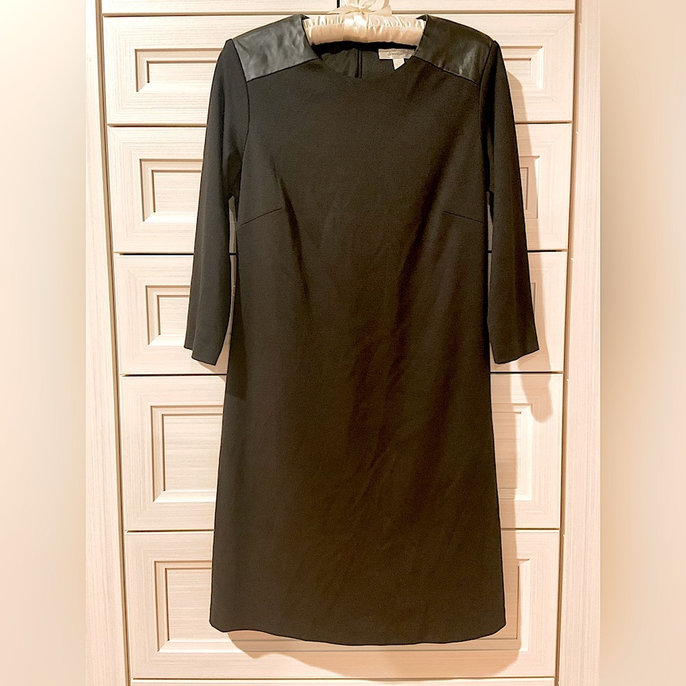 Faux leather accented 3/4 sleeves black dress